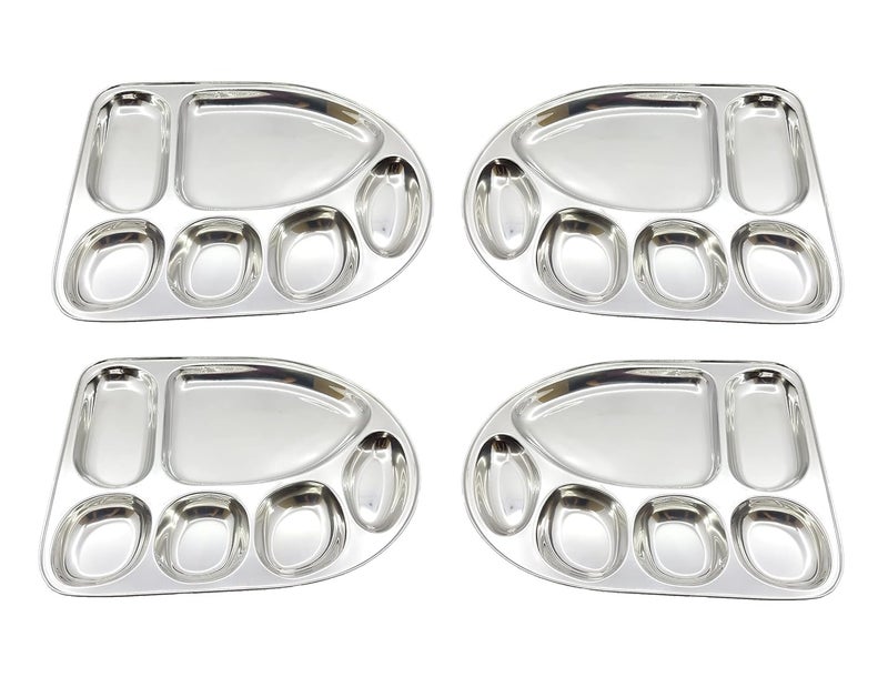 Click Charm Stainless Steel Dinner PlateThali Set of 6 Silver Banana LeafShaped Tray with MultiCompartment Design 6in1 Divided Plate for Convenient Meal Serving - Image 4