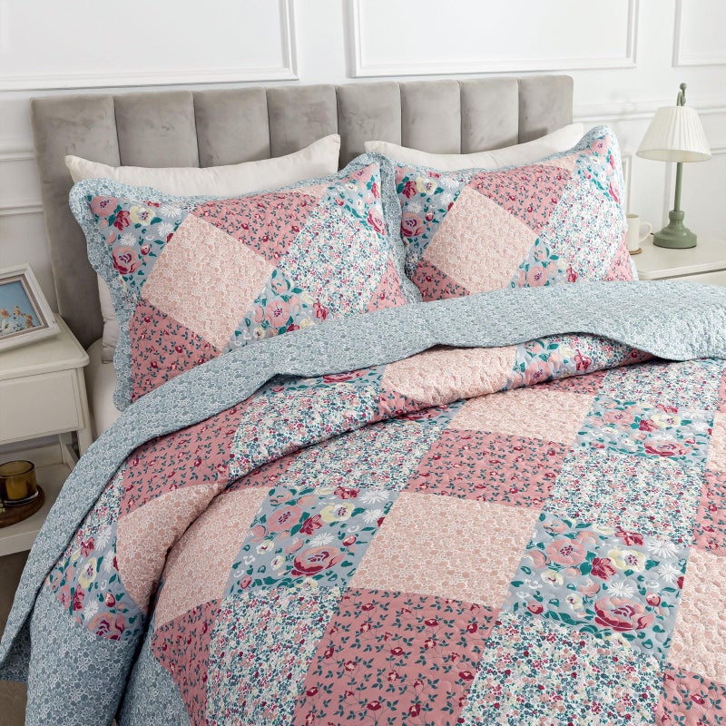 Travan 3-Piece Bedspread Quilt Set Lightweight Coverlet Set Garden Style Floral Printed Oversized Quilted Bedding Set with Shams for All Season, Exquisite, King Size - Image 3