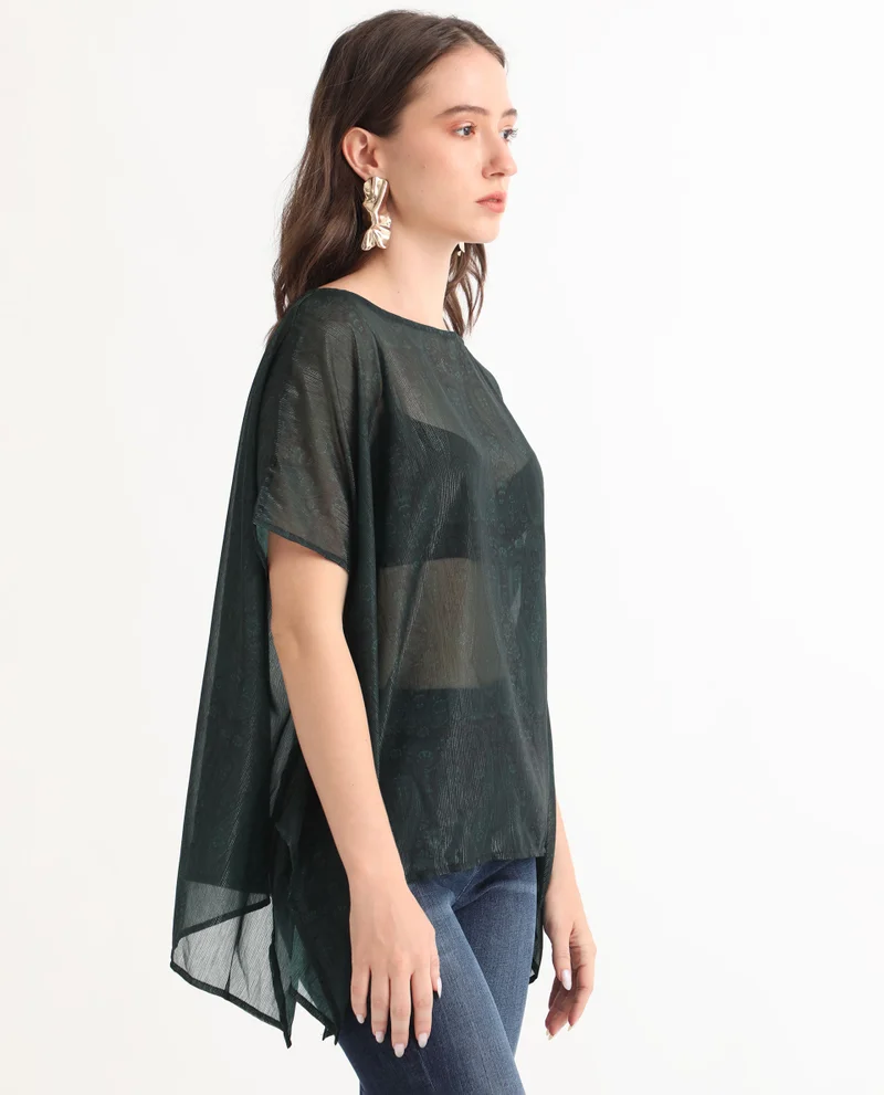 Rareism Women's Elegant Paisley Boat Neck Top