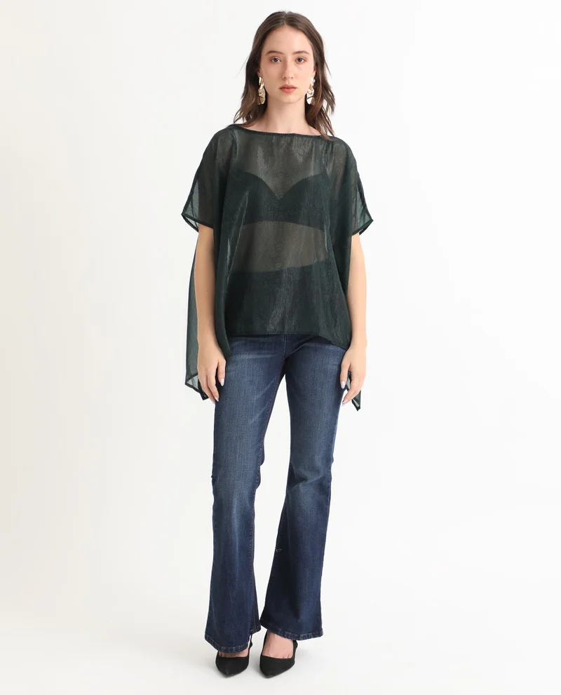 Rareism Women's Elegant Paisley Boat Neck Top