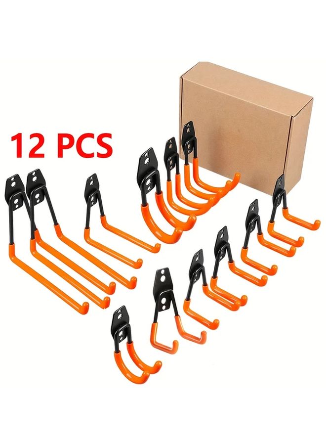 12 قطعة من خطاطيف المرآب البرتقالية، رف تخزين فولاذي متين للتركيب على الحائط - Image 1