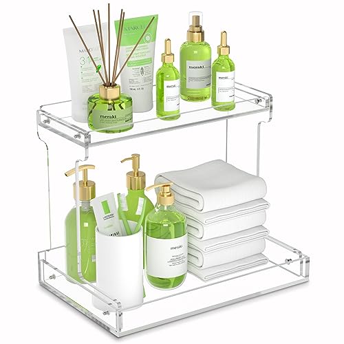 NPPLUS Bathroom Countertop Organizer, 2-Tier Clear Acrylic Counter Storage Shelf for Bathroom Counter Organizer, Clear Makeup Storage Vanity Trays for Cabinet, Kitchen Spice Rack - Image 1