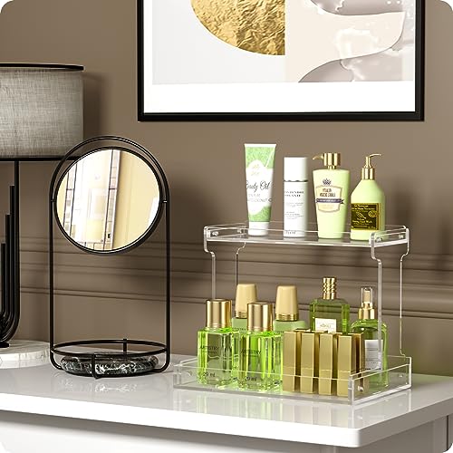 NPPLUS Bathroom Countertop Organizer, 2-Tier Clear Acrylic Counter Storage Shelf for Bathroom Counter Organizer, Clear Makeup Storage Vanity Trays for Cabinet, Kitchen Spice Rack - Image 2