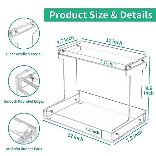NPPLUS Bathroom Countertop Organizer, 2-Tier Clear Acrylic Counter Storage Shelf for Bathroom Counter Organizer, Clear Makeup Storage Vanity Trays for Cabinet, Kitchen Spice Rack - Image 3