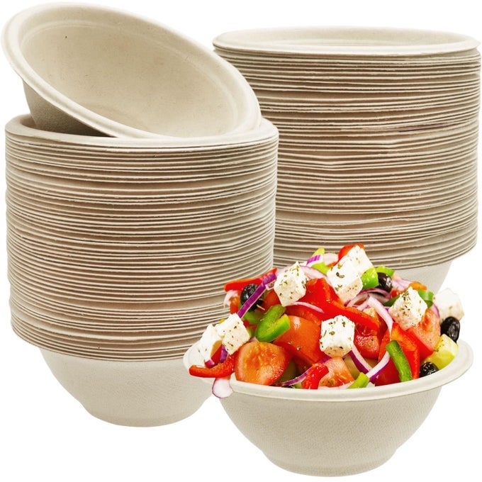 100 PACK COMPOSTABLE 8 OZ PAPER BOWLSHEAVYDUTY QUALITY NATURAL DISPOSABLE BAGASSE BOWLSBIODEGRADABLE NATURAL COLOUR PAPER BOWLS FOR SALADHOT SOUPPASTA AND DESSERT