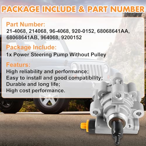 INGKAN 21-4068 68068641AA Power Steering Pump without Pulley Fits for 2011-2015 Durango V8 5.7L,for 2011 Grand Cherokee V6 3.6L,for 2011-2015 Grand Cherokee V8 5.7L Replace 68068641AB 96818M 9200152 - Image 3