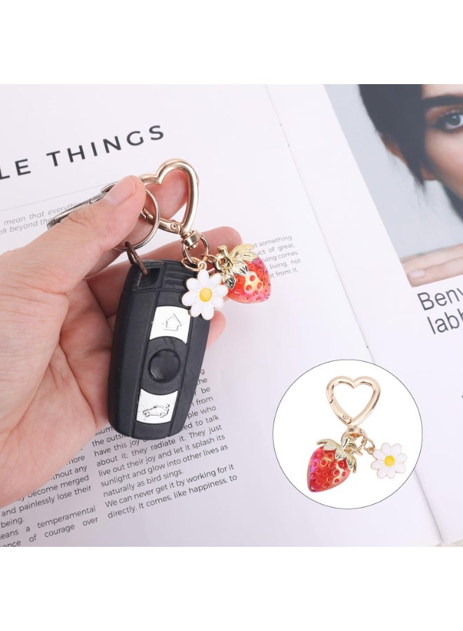 PAWSONIFY 2pcs Cute Strawberry Keychains, Kawaii Heart Rabbit Daisy Flower Keyrings Fruit Key Chain Purse Bag Charm Accessories for Girls Women - Image 4
