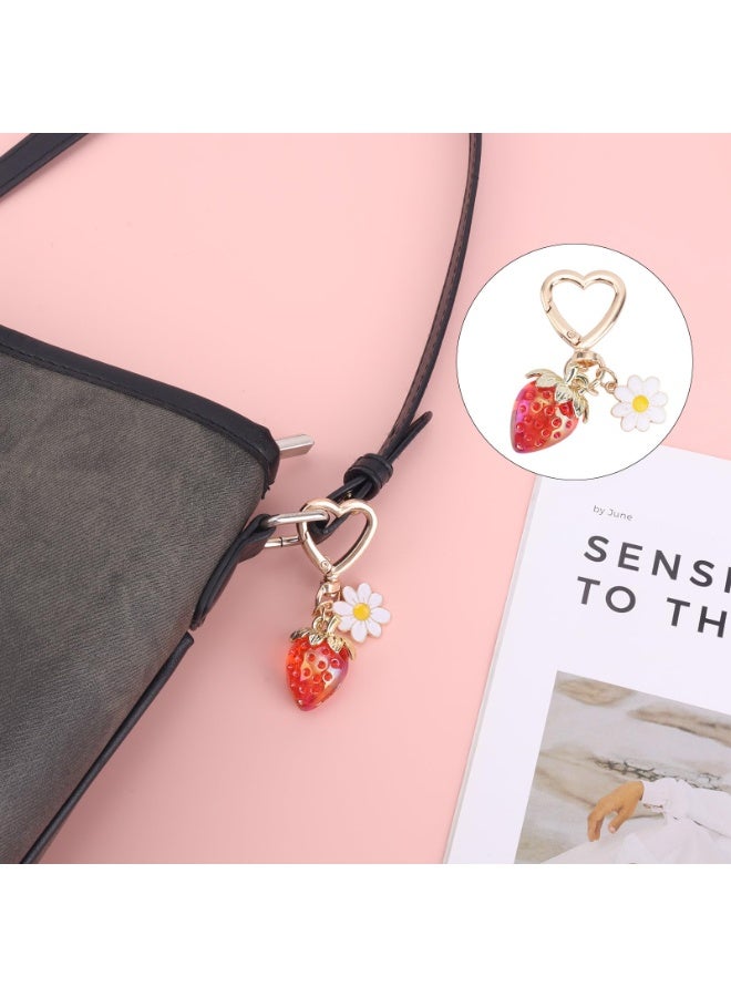 PAWSONIFY 2pcs Cute Strawberry Keychains, Kawaii Heart Rabbit Daisy Flower Keyrings Fruit Key Chain Purse Bag Charm Accessories for Girls Women - Image 5