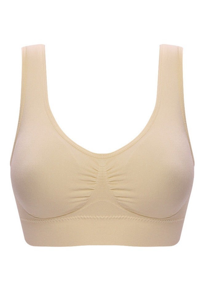 AROAQ Women Sports Bra, Fitness Sports Yoga Bra with Removable Padding,  Double-layer Seamless  Sports Bra without Rims, Comfortable Soft Bra for Workouts Running Yoga Trainings, (Size XL, Cream Color)  - Image 1