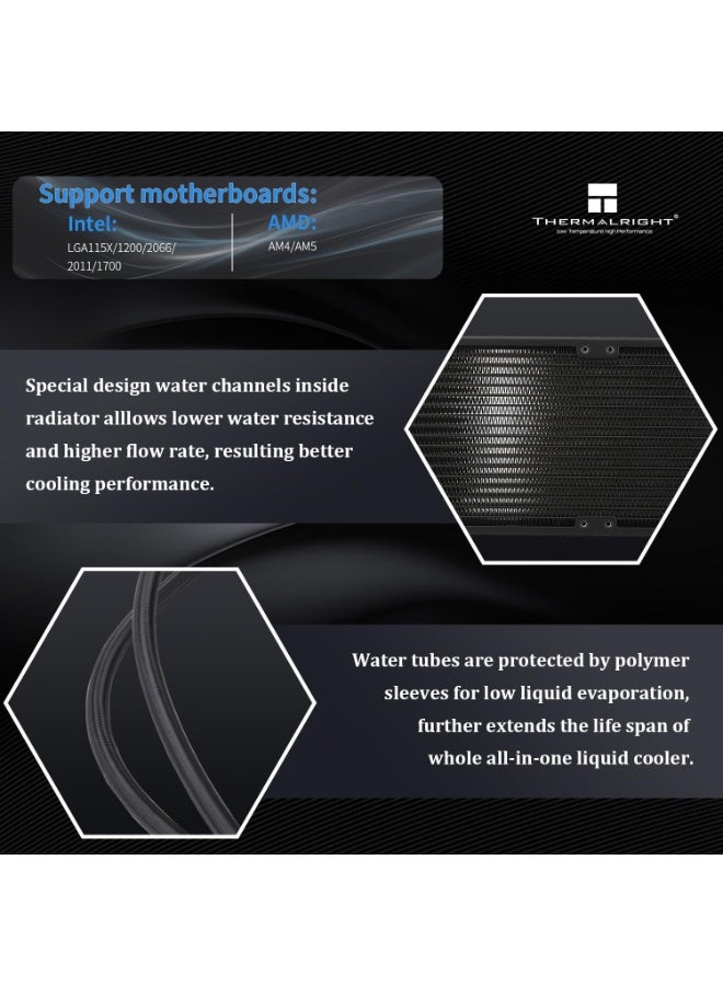 ثيرمالرايت مبرد مائي للمعالج Thermalright FW 360 SE ARGB (لون أسود) - نظام تبريد مغلق (AIO) مزود بشاشة IPS LCD بدقة 320×240، متوافق مع مقابس AM4/AM5 وIntel LGA1700/1851، وشاشة LCD مغناطيسية مقاس 2 بوصة لعرض الصور. - Image 3