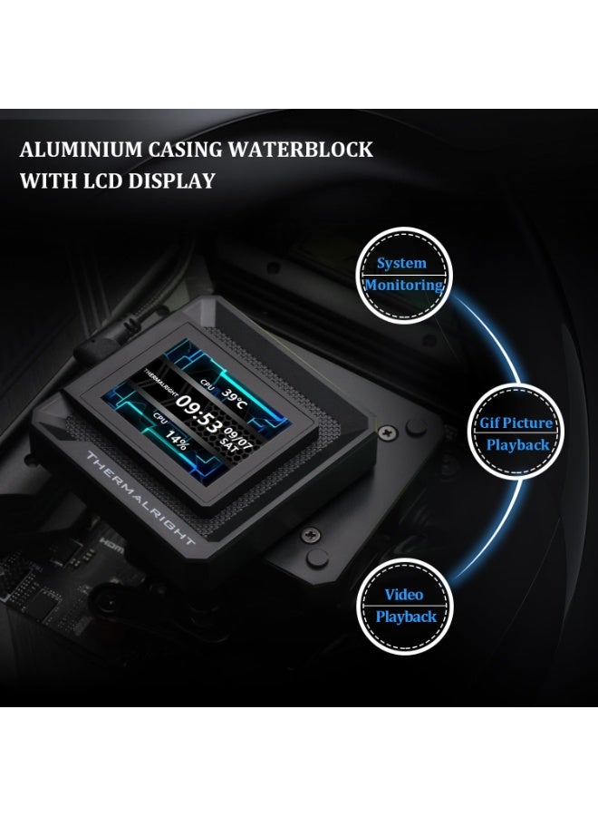 ثيرمالرايت مبرد مائي للمعالج Thermalright FW 360 SE ARGB (لون أسود) - نظام تبريد مغلق (AIO) مزود بشاشة IPS LCD بدقة 320×240، متوافق مع مقابس AM4/AM5 وIntel LGA1700/1851، وشاشة LCD مغناطيسية مقاس 2 بوصة لعرض الصور. - Image 4