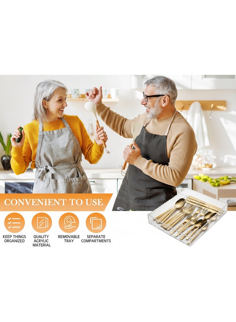 بيتى صندوق منظم أدوات المائدة من الأكريليك الشفاف بلون خشب البتولا مع مقبض كريستالي، حاوية تخزين أدوات المطبخ، تصميم موفر للمساحة بخمسة جوانب - Image 5