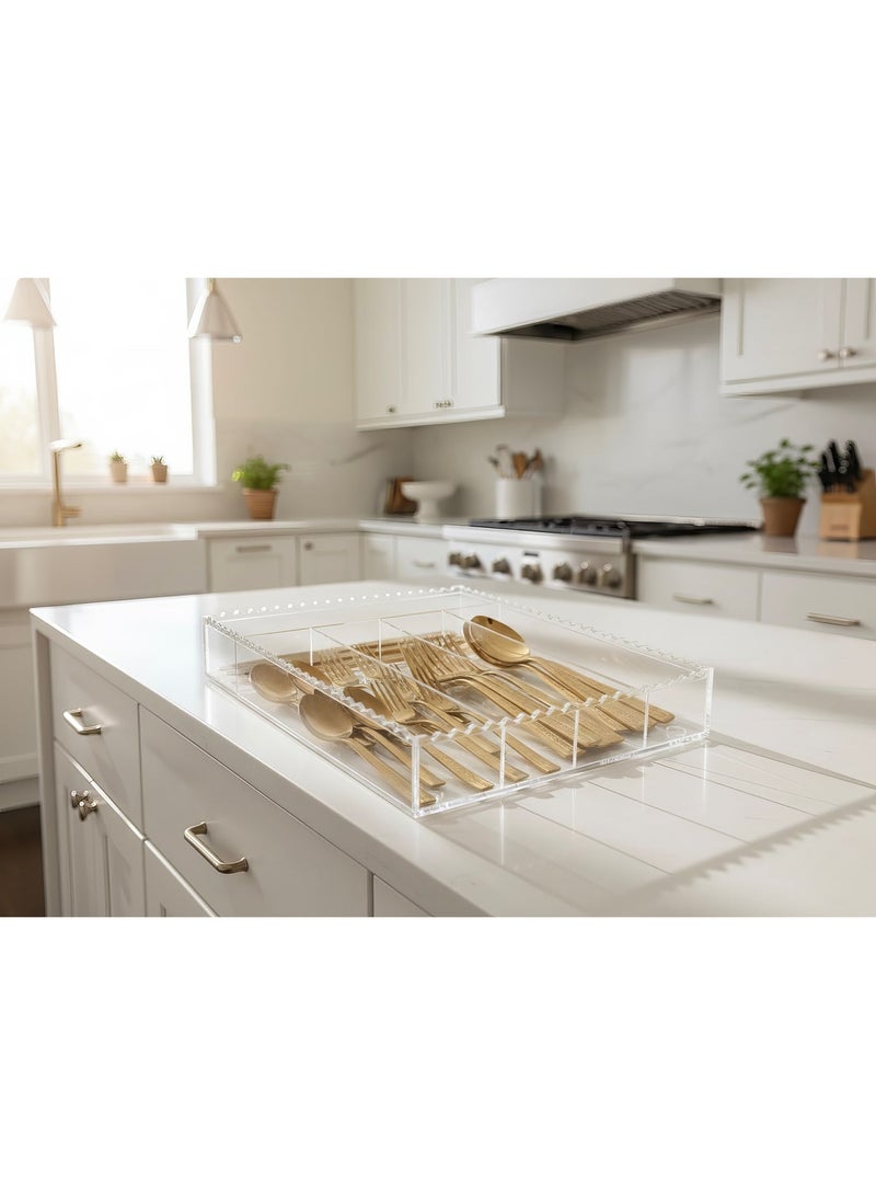 بيتى صندوق منظم أدوات المائدة من الأكريليك الشفاف بلون خشب البتولا مع مقبض كريستالي، حاوية تخزين أدوات المطبخ، تصميم موفر للمساحة بخمسة جوانب - Image 2