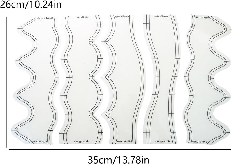 5 Pieces Quilting Ruler and Templates Acrylic Stencils Waved Ruler Clear Templates for Crafting - Image 4