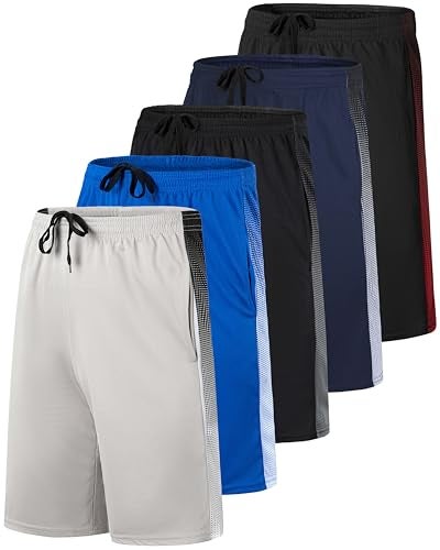 REALESSENTIALS Real Essentials 5 Pack: Men’s 9" Mesh Shorts – Athletic Gym, Workout, Basketball, Running, Casual Lounge Activewear Pockets, Set 10,M - Image 1