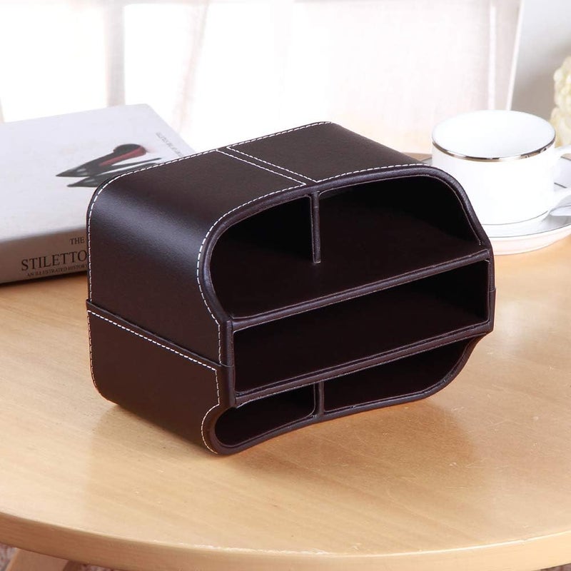 PUSU Remote Control Holder PU Leather 360 Degrees Rotatable Desktop Supply Organizer Storage Box for Controllers Media Stationery Nightstand TV Caddy E-reader iPad Phone Pen/Pencil Cosmetic(Brown) - Image 5