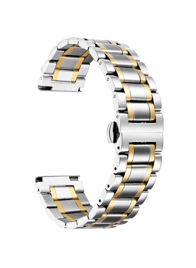Binlun Stainless Steel Watch Bands 12mm-24mm Replacement Smart Watch Straps with Straight&Curved Ends Universal fit for Samsung Galaxy Watch 6/5/4/3,Fit for Garmin Watch(Silver-Gold,22mm) - Image 1