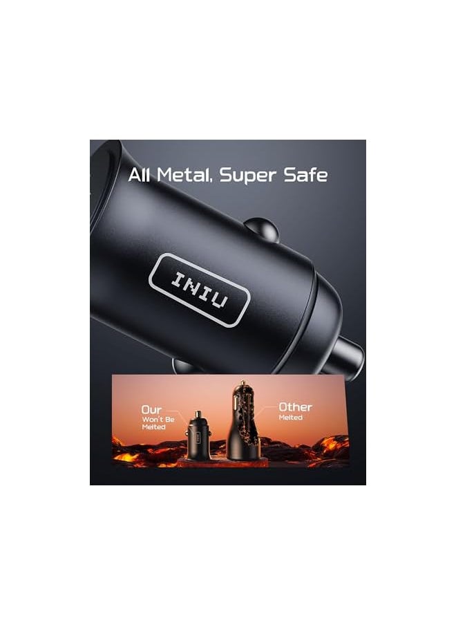 INIU - USB C Car Charger, INIU [USB C 30W+USB A 30W] PD3.0 5A Fast Charge Cigarette Lighter USB Car Charger, Metal USB Car Charger Adapter for iPhone 16 15 14 13 12 11 Pro Max Samsung S21 Huawei AirPods - Image 1