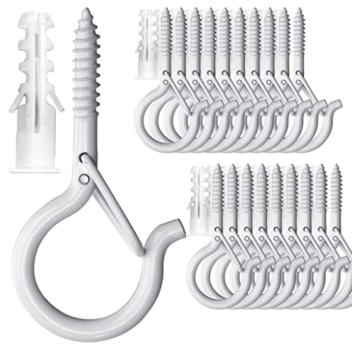 PlusRoc 20 Pack Ceiling Hooks for Hanging Plants, Planters, Outdoor String Lights, 2.2 Inch White Q-Hanger Cup Hook Screw in Ceiling Hooks Eye Hook, Wall Ceiling Fence Mount - Image 1