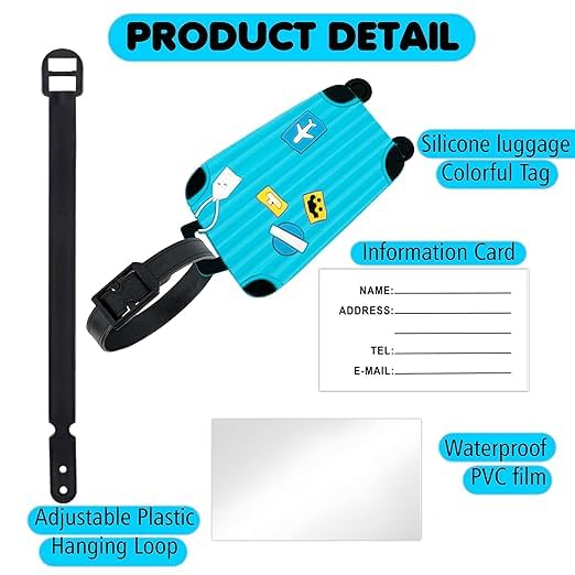 SNDIA Pack of 5 Luggage Tags, with Silicon Strap Travel Bag Tags for Easily Identification of Bags (Multicolour) - Image 3