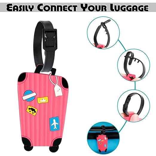 SNDIA Pack of 5 Luggage Tags, with Silicon Strap Travel Bag Tags for Easily Identification of Bags (Multicolour) - Image 4