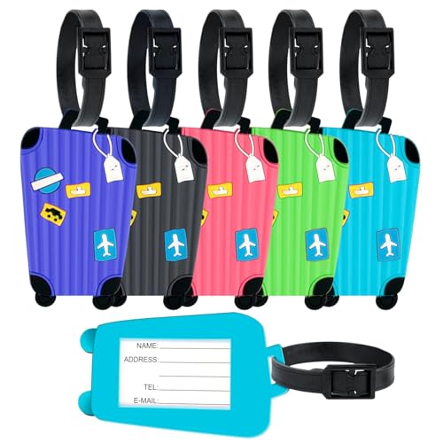 SNDIA Pack of 5 Luggage Tags, with Silicon Strap Travel Bag Tags for Easily Identification of Bags (Multicolour) - Image 1