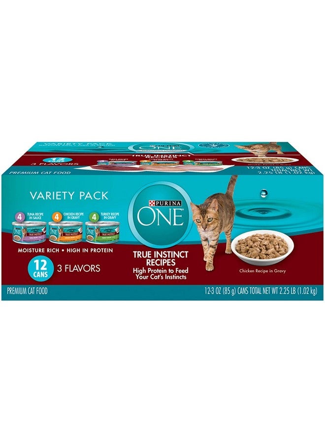 بيورينا ون مجموعة متنوعة من الأطعمة الرطبة الطبيعية عالية البروتين للقطط، وصفات من الديك الرومي والدجاج والتونة من True Instinct - (عبوة من عبوتين من 12 علبة) 3 أونصات - Image 1