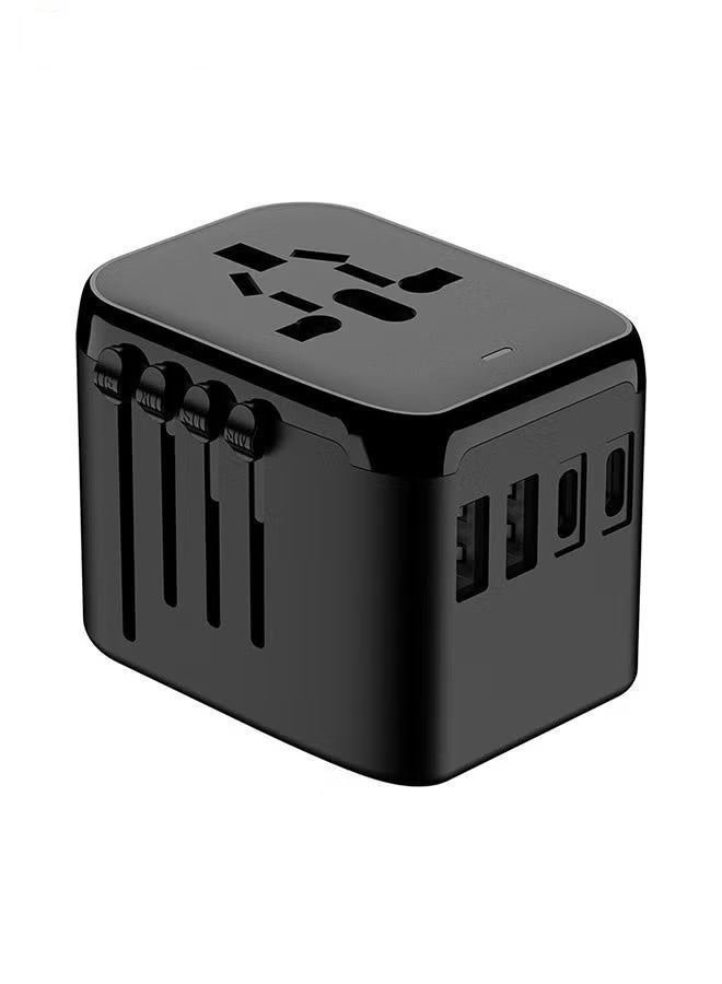 WINSEE محول طاقة سفر عالمي دولي، 5 في 1 محول سفر أوروبي مع شاحن حائط 3.5A 2xUSB-A و 2xUSB C ومخرج AC عالمي لأوروبا والولايات المتحدة والمملكة المتحدة وأستراليا وآسيا باللون الأسود - Image 1