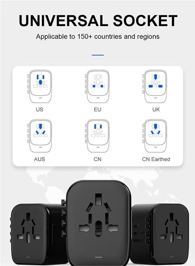 WINSEE محول طاقة سفر عالمي دولي، 5 في 1 محول سفر أوروبي مع شاحن حائط 3.5A 2xUSB-A و 2xUSB C ومخرج AC عالمي لأوروبا والولايات المتحدة والمملكة المتحدة وأستراليا وآسيا باللون الأسود - Image 4