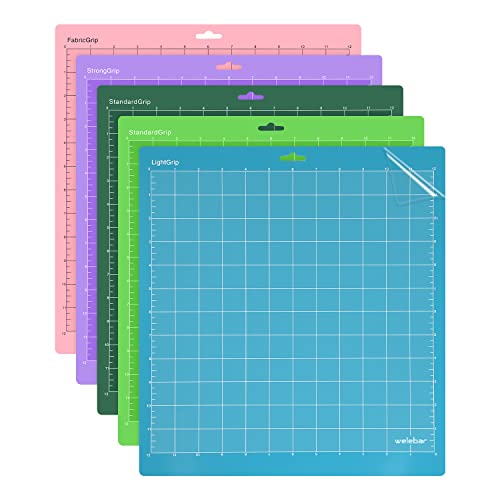 Welebar 5 Pack Cutting Mats for Silhouette Cameo 4/3/2/1, 12x12 Inch StandardGrip/LightGrip/StrongGrip/FabricGrip, Cutting Mats for Sewing, Quilting, Craft… - Image 1