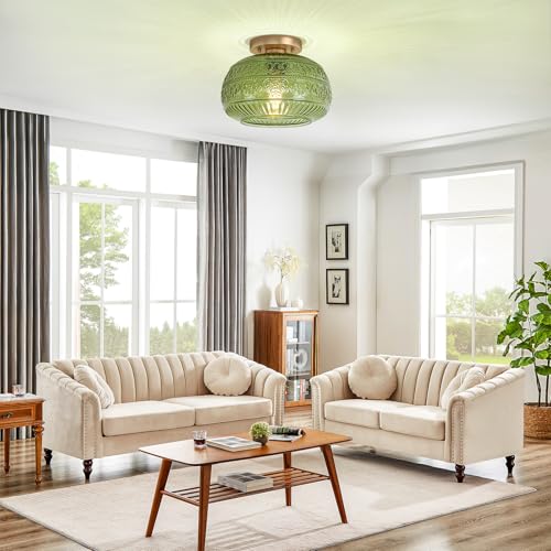 OYKYOHEI Semi Flush Mount Ceiling Light Fixture, 11" Vintage Gold Hallway Lights Fixture Ceiling with Green Glass for Kitchen, Hallway, Bathroom and Entry Way,Compatible with E26 Light Bulb - Image 5
