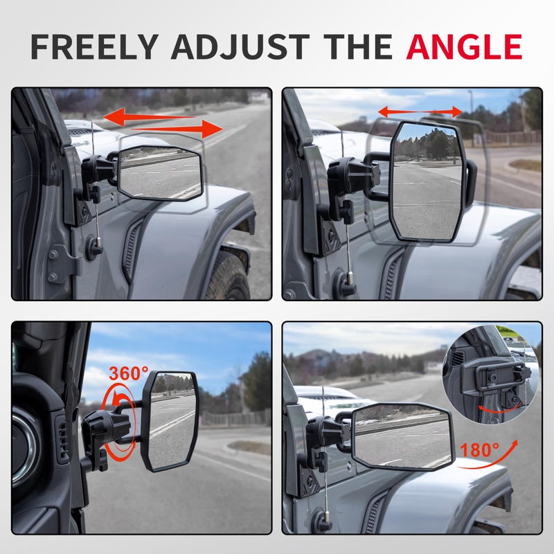 GEVINFA Mirrors Doors Off Compatible with Jeep Wrangler JL and Gladiator JT 2018-2026, 2026 New Launch Quick Release wrangler JL Mirrors No Wobble & Quick Removal Knob (Patented) - Image 4