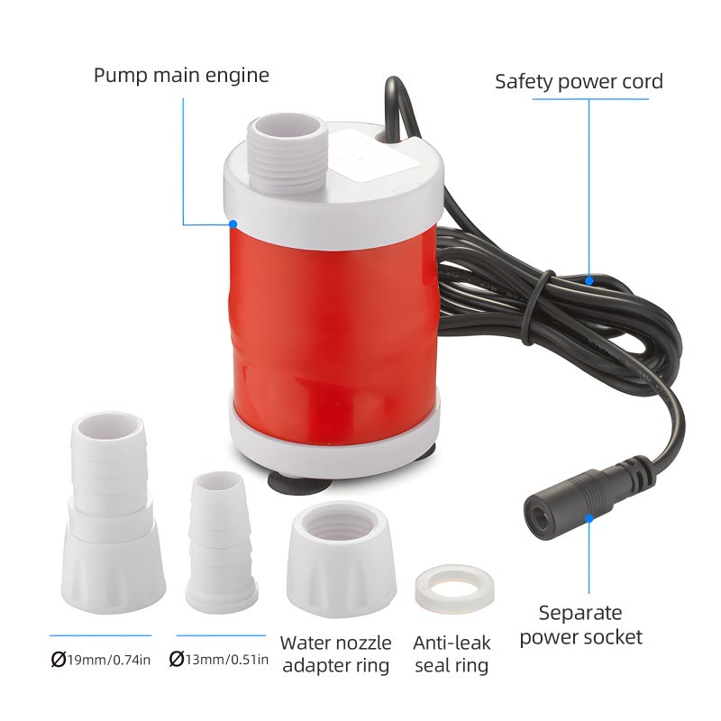 مضخة ماء غواصة DC12V 20W - مضخة حوض ماء ارتفاع عالي 20 قدمًا بسلك طاقة طوله 5 أقدام ومعدل تدفق عالي 700 لترًا في الساعة ومضخة DC بلا فرشاة للحوض المنزلي وم réservoirs الأسماك وحواض النافورة - Image 3