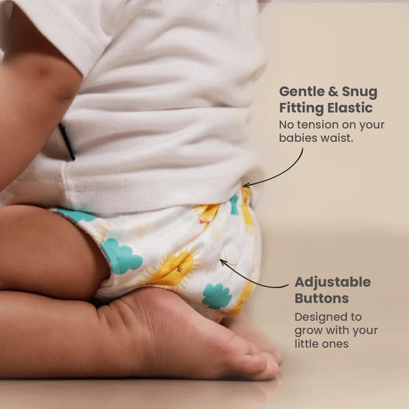 Moppets Leakage-proof advanced cloth diapers for babies, High Absorbent 2 reusable diaper and 2 insert pad Combo Pack washable cloth diaper 3M -3Years (BOYS PRINTS) - Image 4