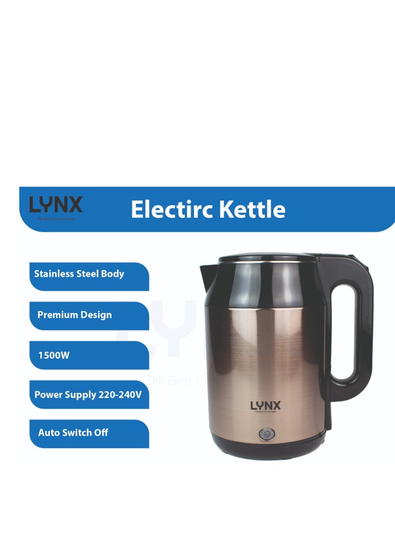 Lynx Premium Design Electric Kettle Stainless Steel 2L, 1500W with Fast Boiling, Safety Features, Perfect Pour Spout, Durable Double Layer Housing, Ideal for Tea, Coffee, and More - KT-2101 - Image 1