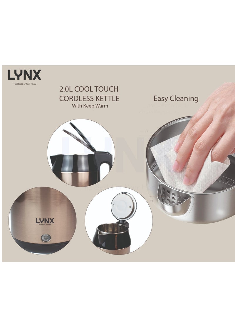Lynx Premium Design Electric Kettle Stainless Steel 2L, 1500W with Fast Boiling, Safety Features, Perfect Pour Spout, Durable Double Layer Housing, Ideal for Tea, Coffee, and More - KT-2101 - Image 2