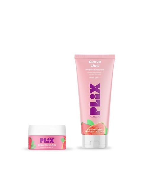 Under-Eye Gel and SPF 50+ Guava Glow Sunscreen Combo, For Glowing Skin & Reducing Dark Circles, 3% Niacinamide, Ceramides, Vitamin C | For Women & Men, All Skin Types