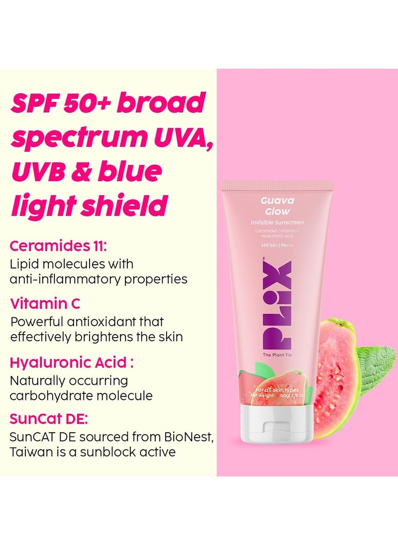 PLIX THE PLANT FIX - Under-Eye Gel and SPF 50+ Guava Glow Sunscreen Combo, For Glowing Skin & Reducing Dark Circles, 3% Niacinamide, Ceramides, Vitamin C | For Women & Men, All Skin Types - Image 1
