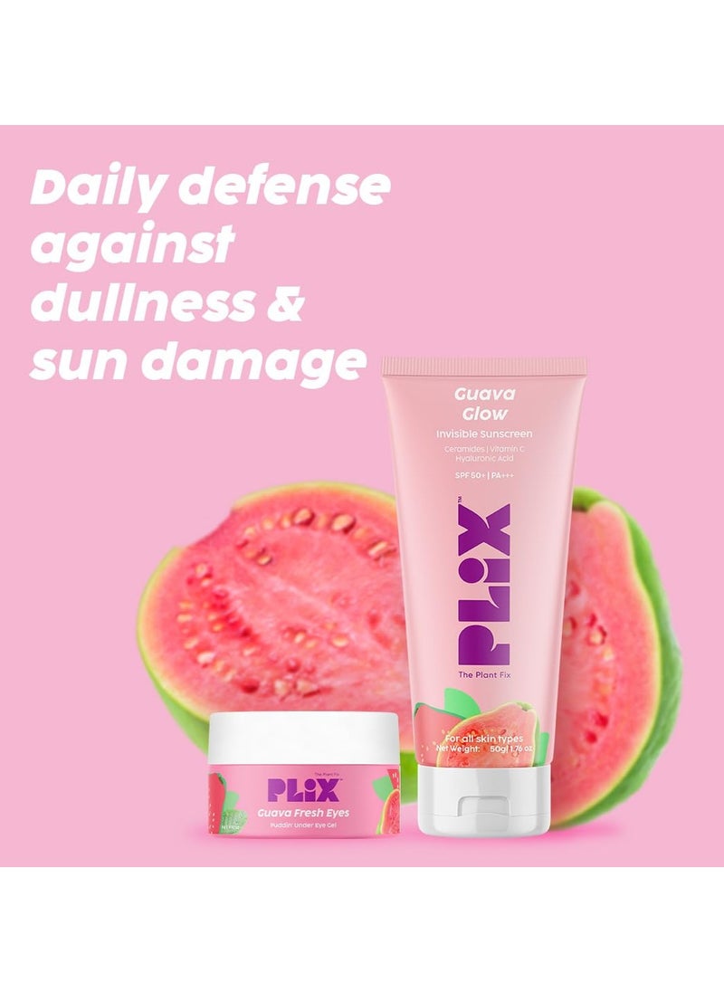 PLIX THE PLANT FIX - Under-Eye Gel and SPF 50+ Guava Glow Sunscreen Combo, For Glowing Skin & Reducing Dark Circles, 3% Niacinamide, Ceramides, Vitamin C | For Women & Men, All Skin Types - Image 1