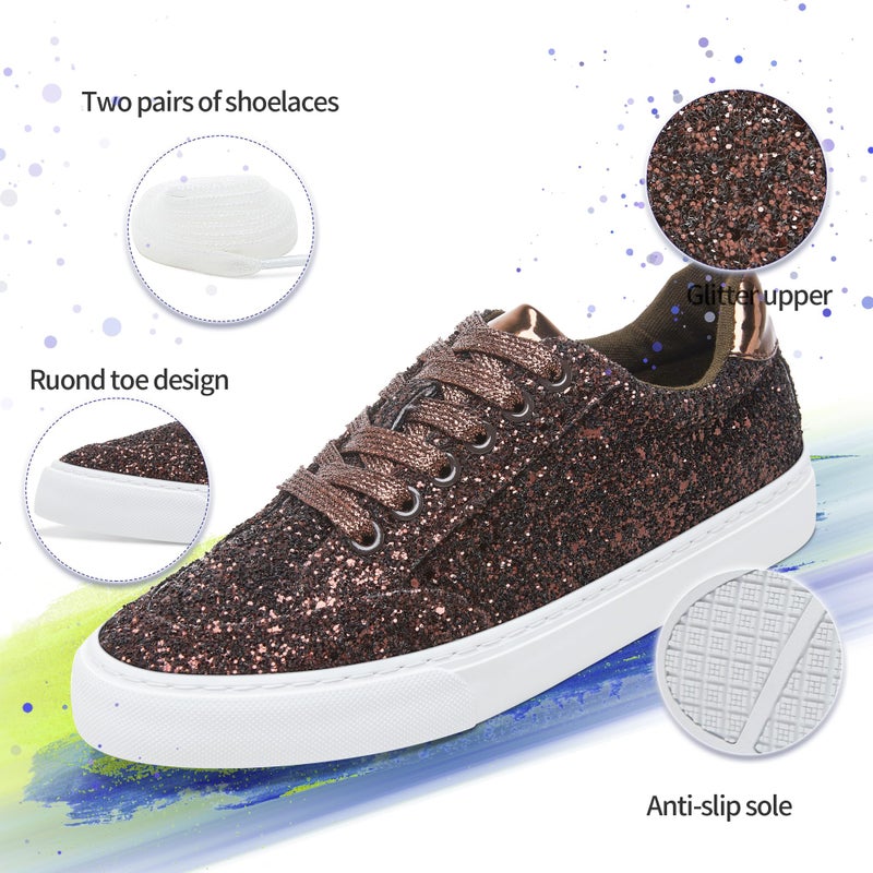 Jeekopeg Glitter Sparkly Fashion Sneakers Shoes Shiny Casual Shoes Bling Sequin Concert Low Cut Lace up Shoes(Brown Glitter,12 Women/10 Men) - Image 5