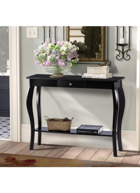 Narrow Console Table For Entryway Silm Sofa Table With Wood Curved Legs Tall Entryway Table For Hallway Easy Assembly Black With Drawer