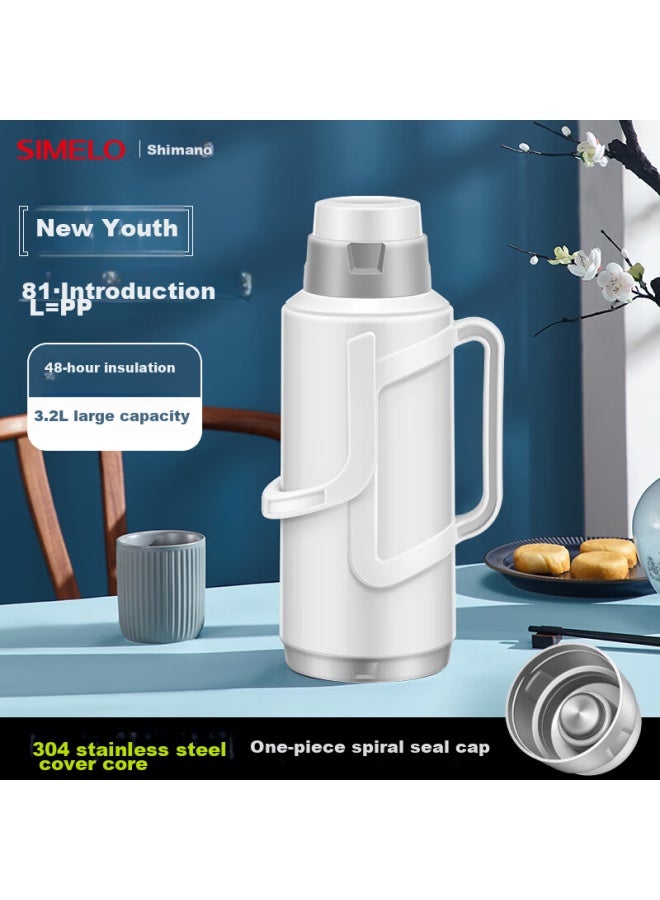 Simelo Insulated Bottle, Large Capacity For Home Use, Glass Inner Liner, Hot Water Thermos, Warm Water Jug, For Student Dormitory, 3.2l, Mingyue White - Image 1