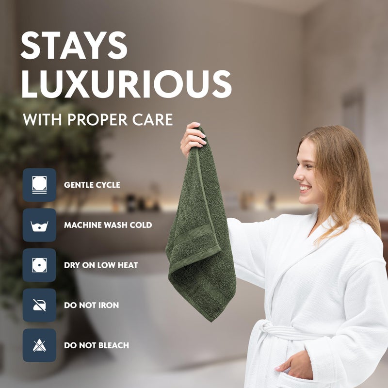 White Classic Luxury Forest Green Hand Towels - Soft 100% Turkish Cotton | Highly Absorbent Hotel spa Bathroom Towel Collection | 16x30 Inch | Set of 6 - Image 5