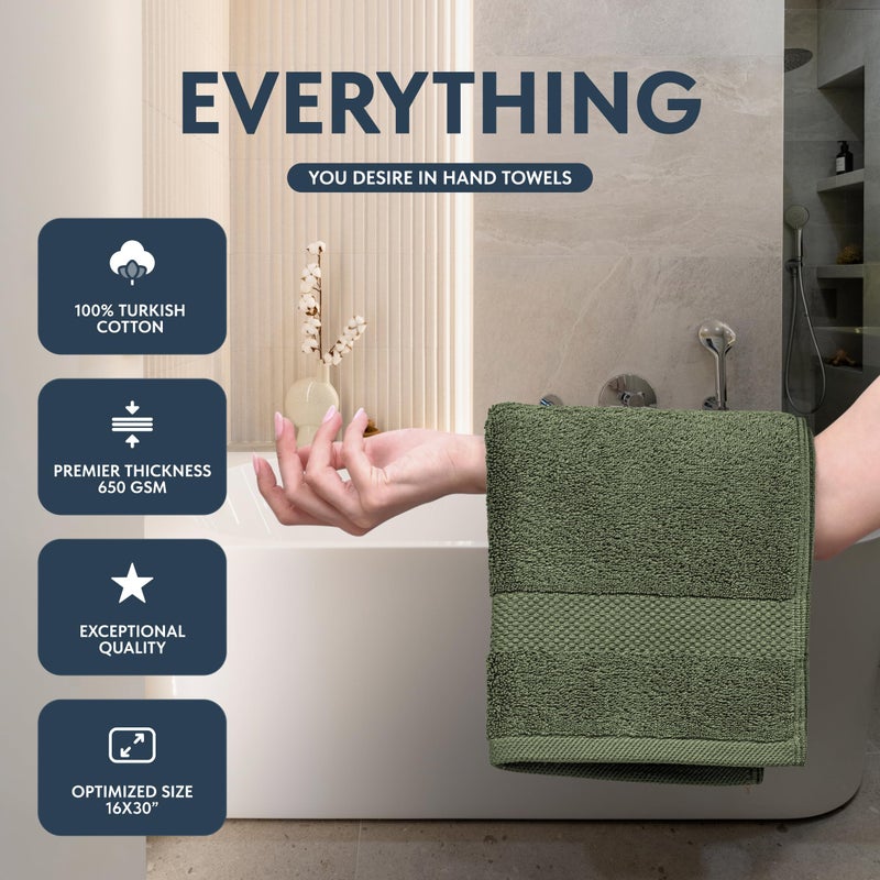 White Classic Luxury Forest Green Hand Towels - Soft 100% Turkish Cotton | Highly Absorbent Hotel spa Bathroom Towel Collection | 16x30 Inch | Set of 6 - Image 2