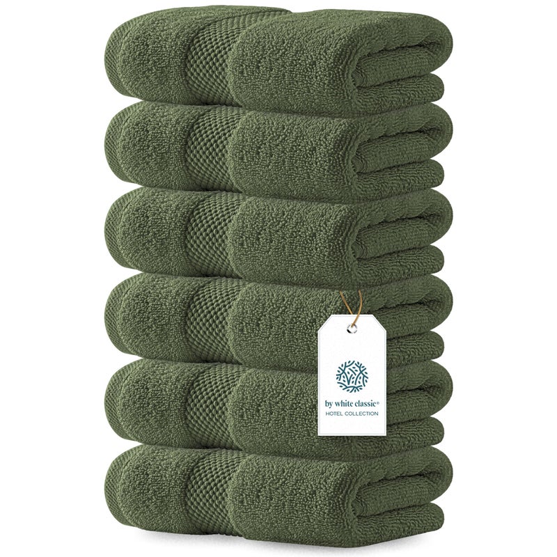 White Classic Luxury Forest Green Hand Towels - Soft 100% Turkish Cotton | Highly Absorbent Hotel spa Bathroom Towel Collection | 16x30 Inch | Set of 6 - Image 1