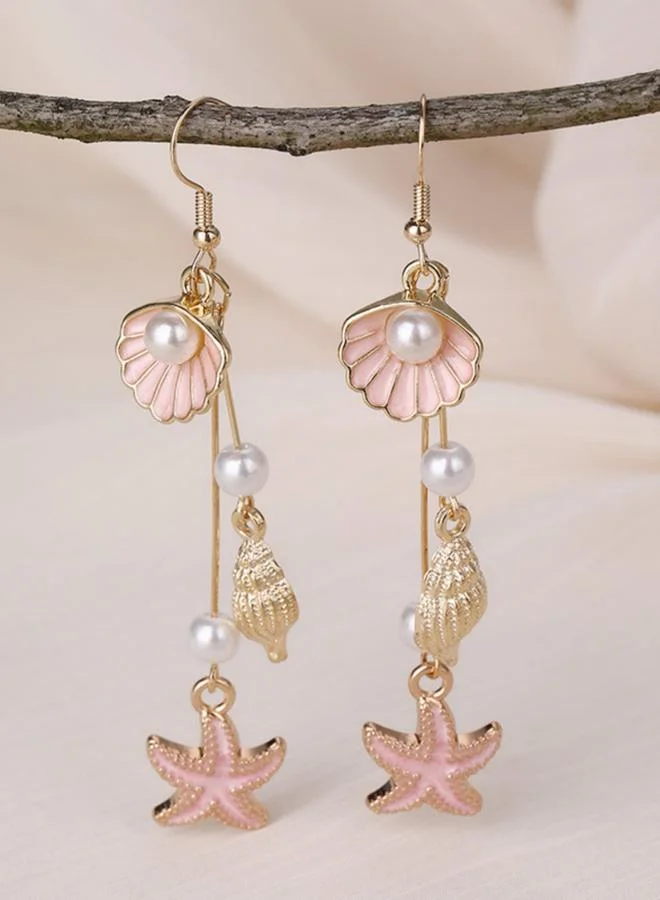 تايك تو أقراط متدلية بتصميم لؤلؤ وصدف بحري