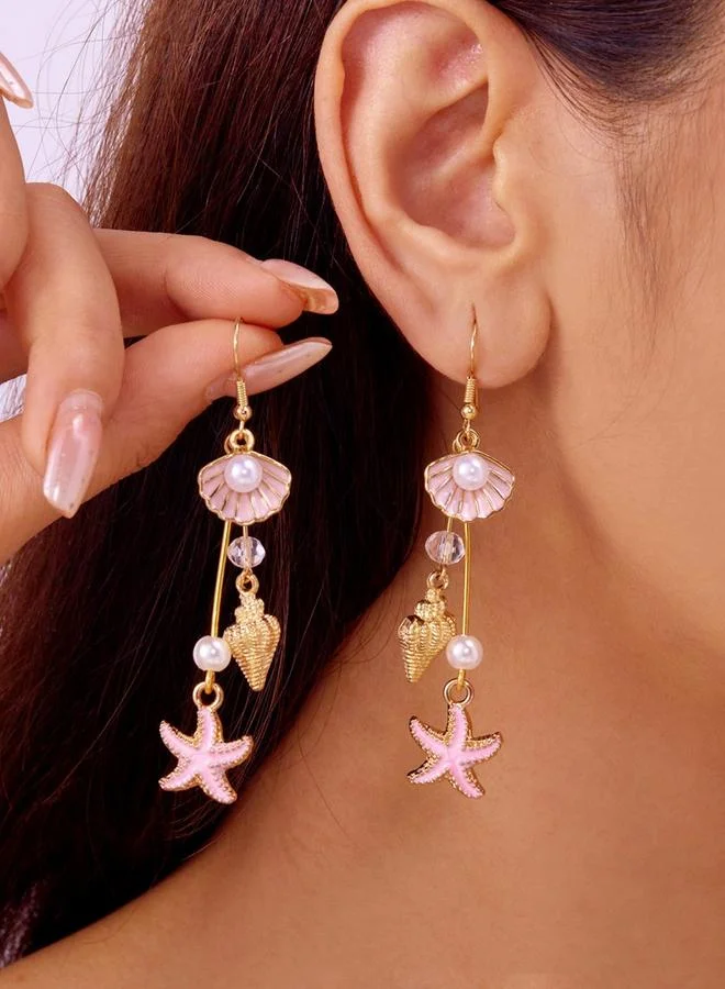 تايك تو أقراط متدلية بتصميم لؤلؤ وصدف بحري