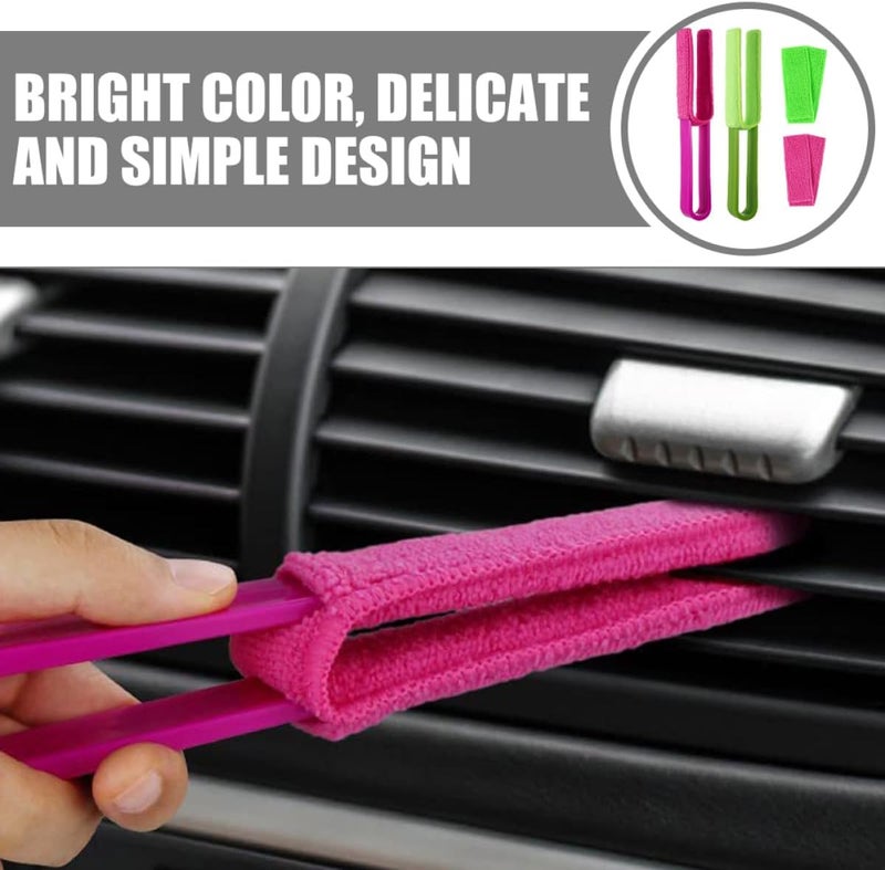 Healeved Removable Shutter Cleaning Clip Brush 4pcs Set with Replaceable Green and Rose Pink Heads for Car Air Vent and Home Blinds Detail Cleaning - Image 3