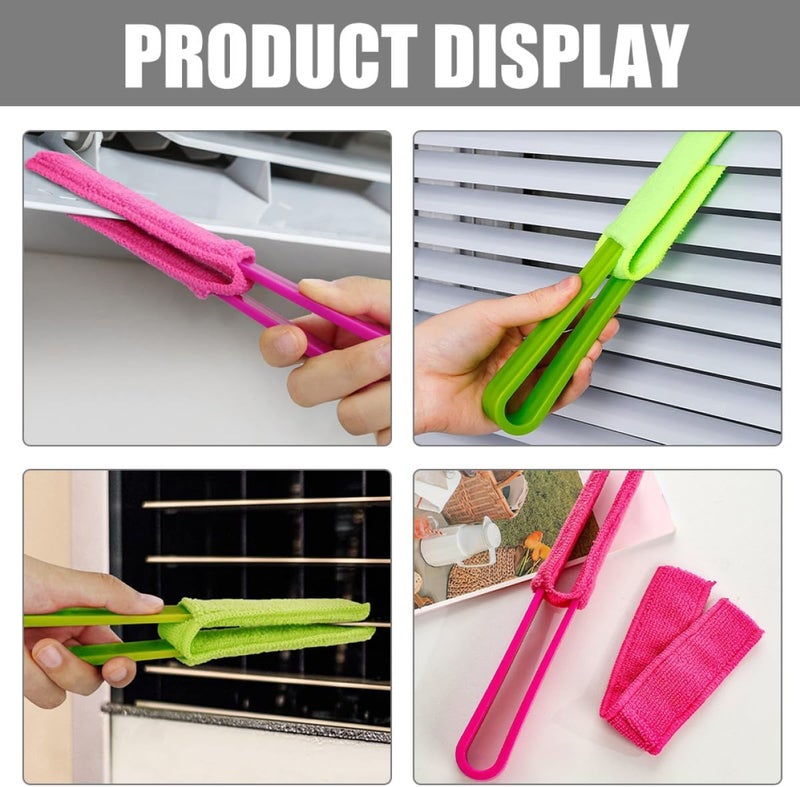Healeved Removable Shutter Cleaning Clip Brush 4pcs Set with Replaceable Green and Rose Pink Heads for Car Air Vent and Home Blinds Detail Cleaning - Image 5