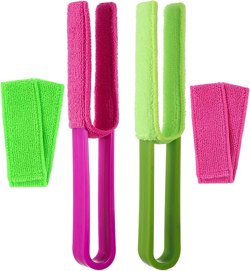 Healeved Removable Shutter Cleaning Clip Brush 4pcs Set with Replaceable Green and Rose Pink Heads for Car Air Vent and Home Blinds Detail Cleaning - Image 1